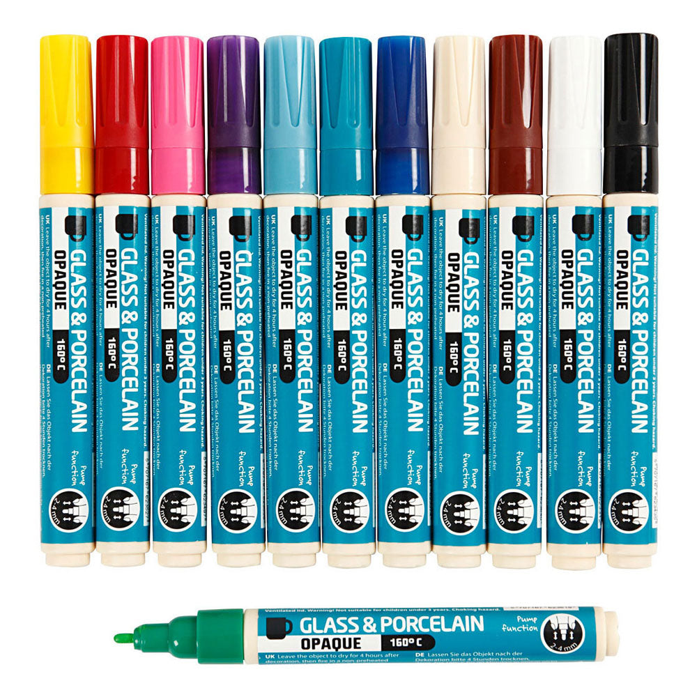 Creativ company glas- en porseleinstift, lijndikte 2-4 mm, dekkend, diverse kleuren, 12 stuk 1 doos