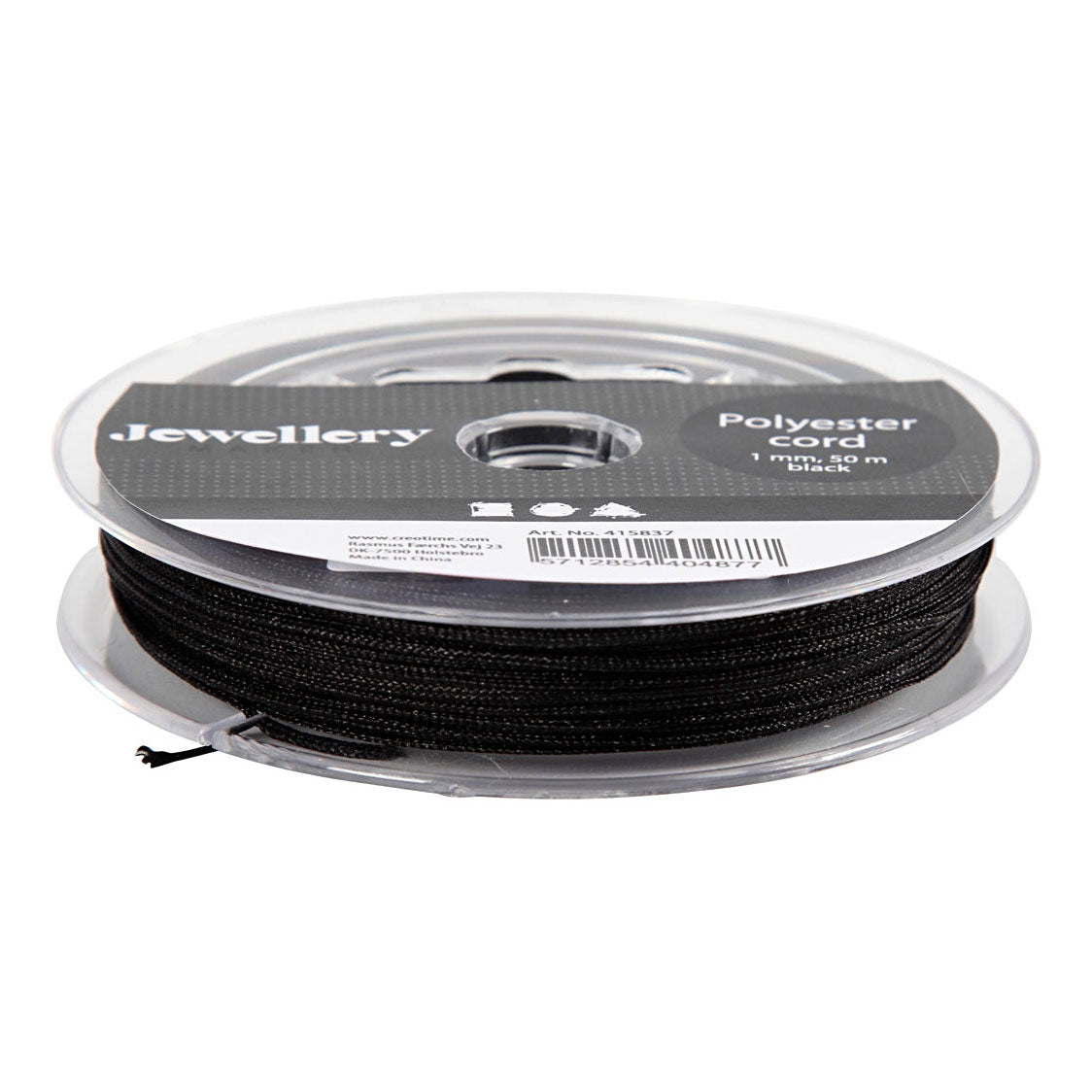 Creativ company polyester koord, dikte 1 mm, zwart, 50 m 1 rol