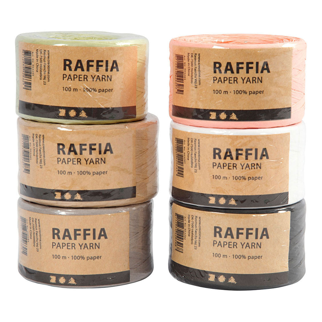 Creativ company papier raffia garen diverse kleuren, 6x100m
