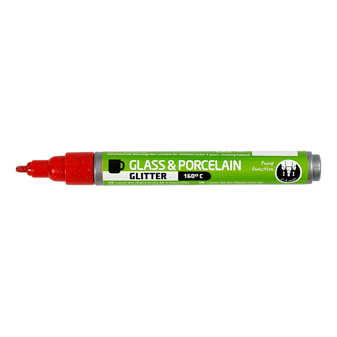 Creativ company glas- en porseleinstift glitter semi-dekkend - rood