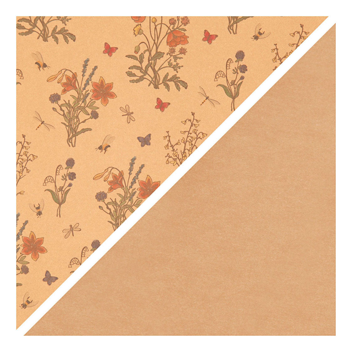 Creativ company faux leather papier bruin met bloemenprint, 1m