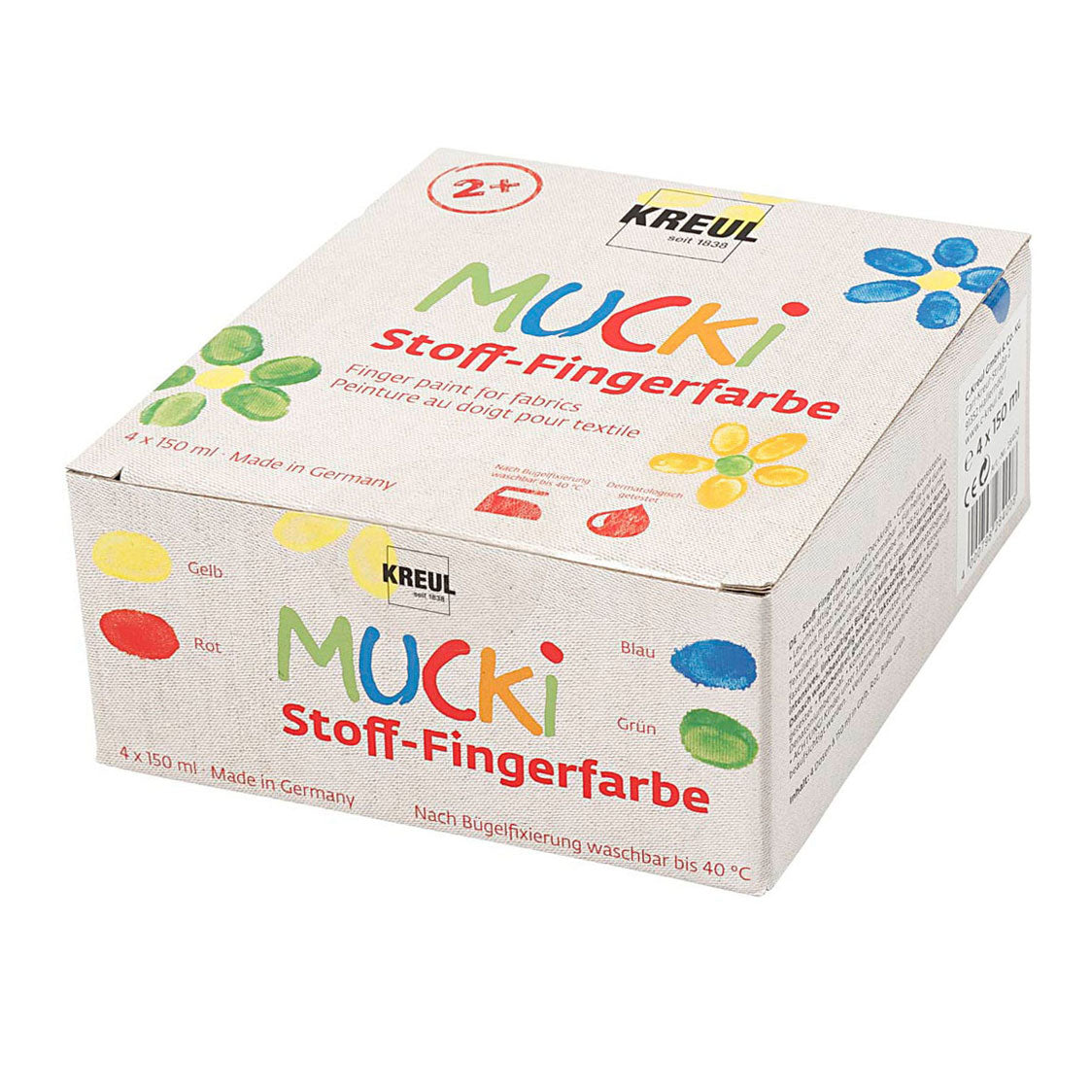 Creativ company muck vingerverf blauw groen rood geel, 4x150ml