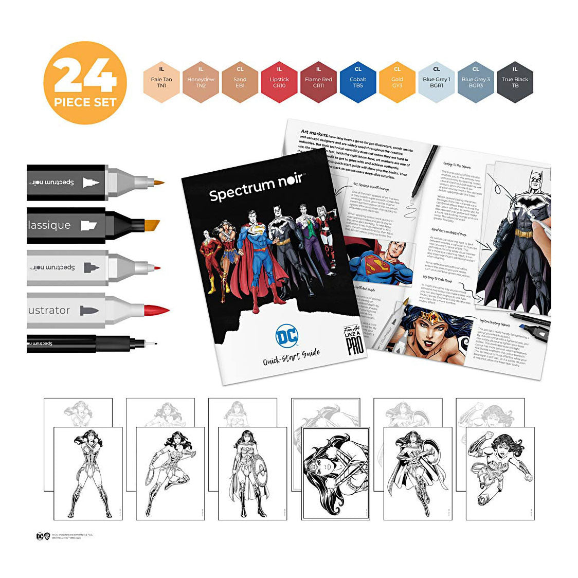 Creativ company hobbyset illustratie stripboekhelden wonder woman kleurset