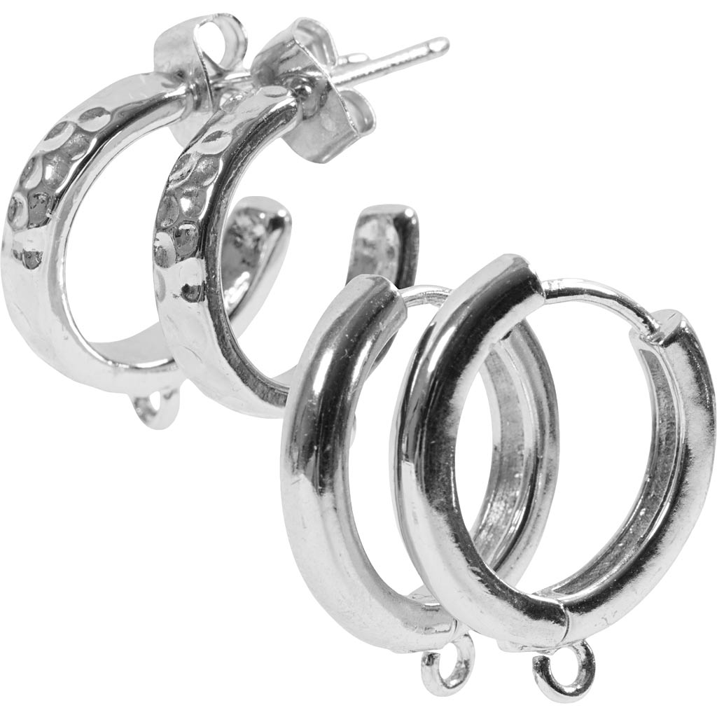 Creativ company grote oorbellen met oog, d 15 mm, dikte 3 mm, verzilverd, 2x2 paar 1 doos