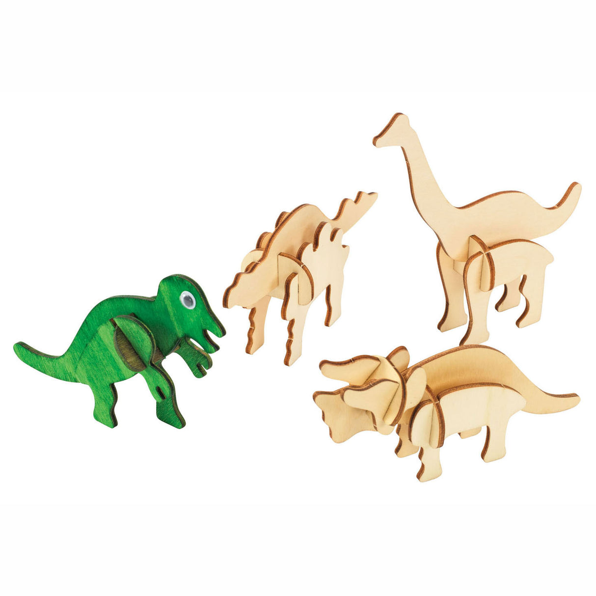 Colorations bouwpakketje houten 3d dinosaurus, set van 4