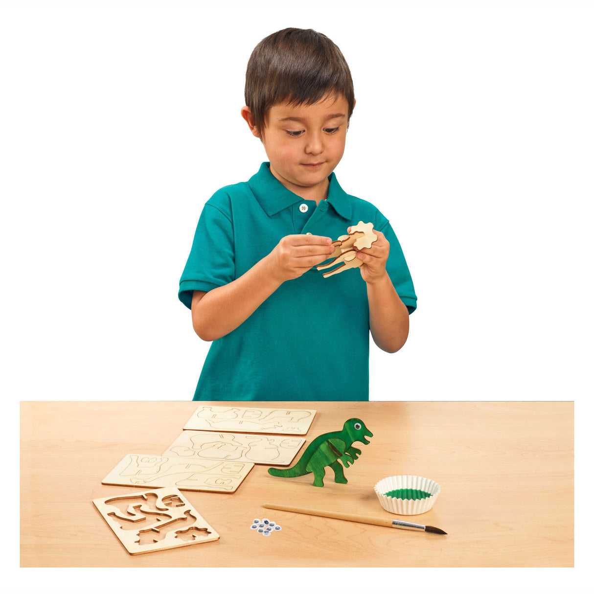 Colorations bouwpakketje houten 3d dinosaurus, set van 4