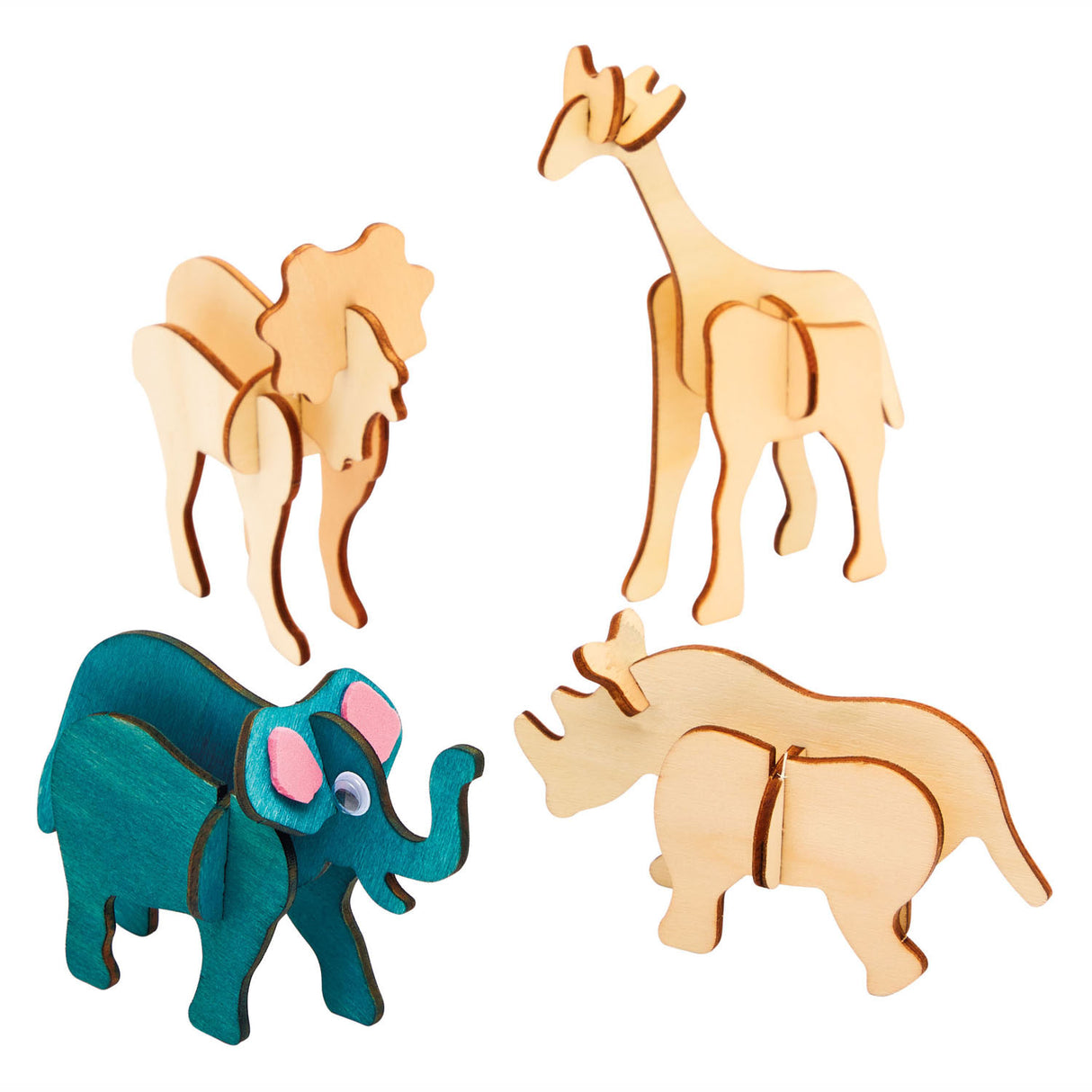 Colorations bouwpakketje houten 3d jungledieren, set van 4