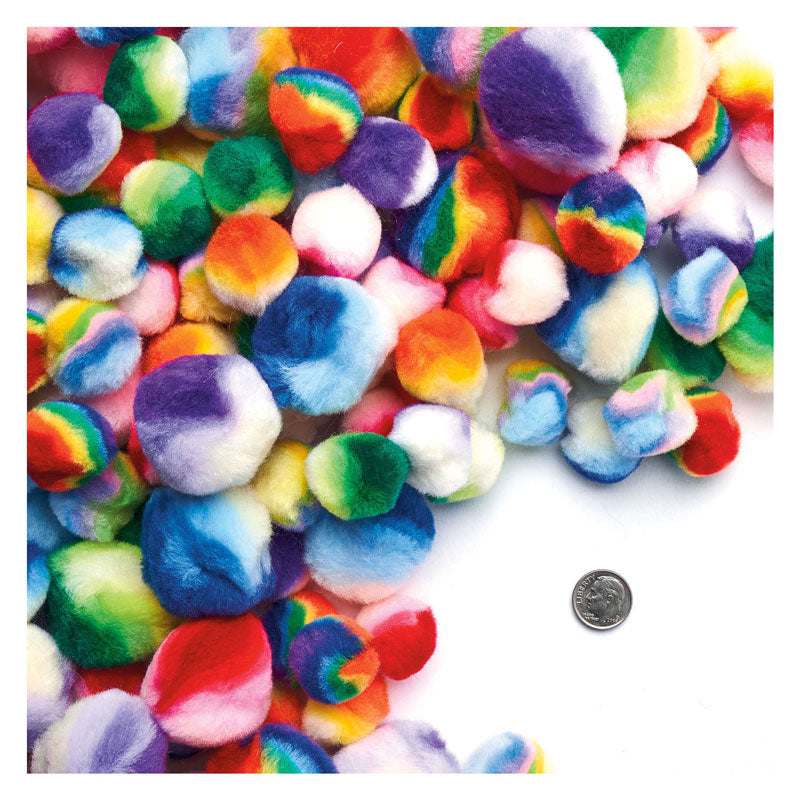 Colorations - regenboog gestreepte pom poms, 180st.