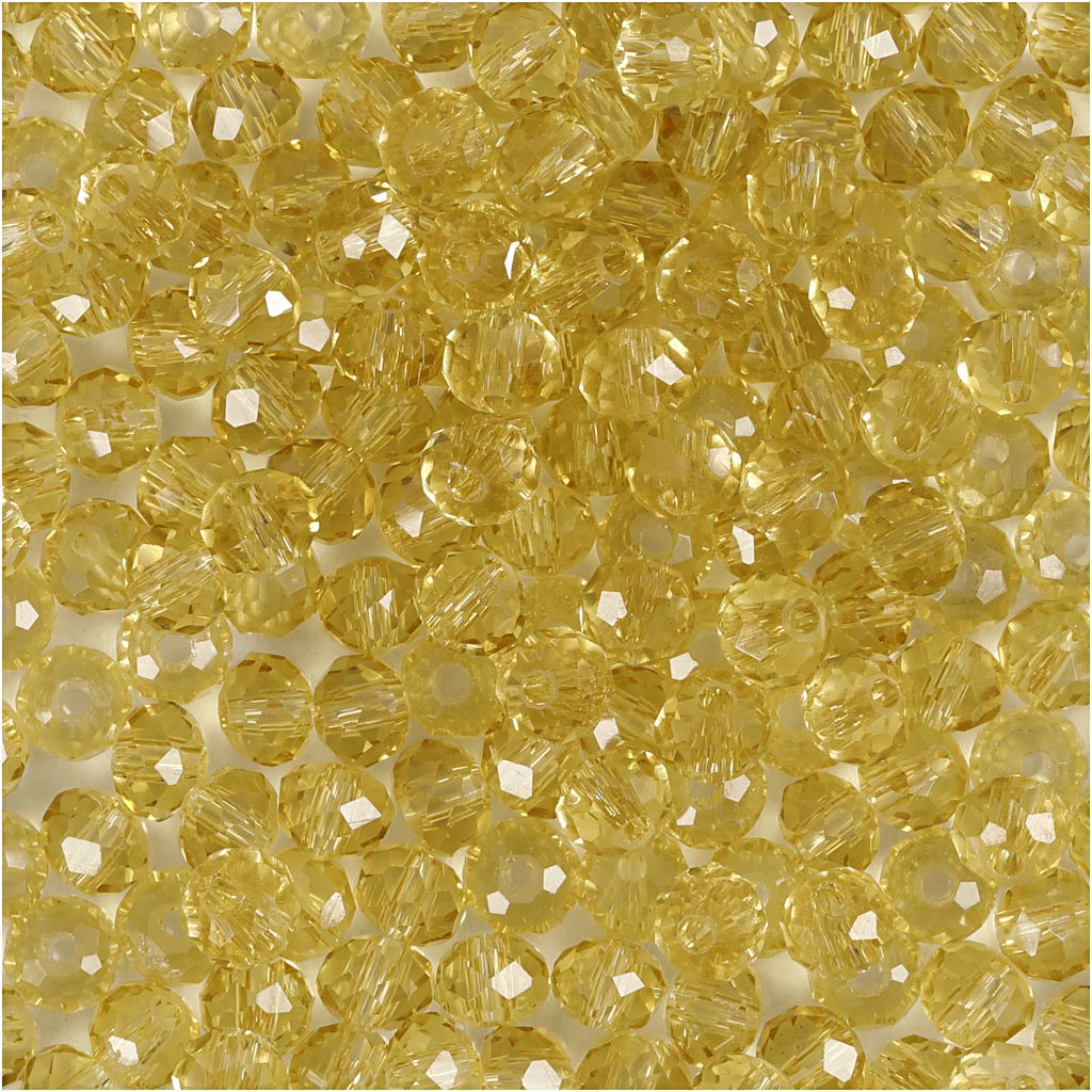 Creativ company facet kralen, d 4 mm, gatgrootte 1 mm, geel, 45 stuk 1 doos
