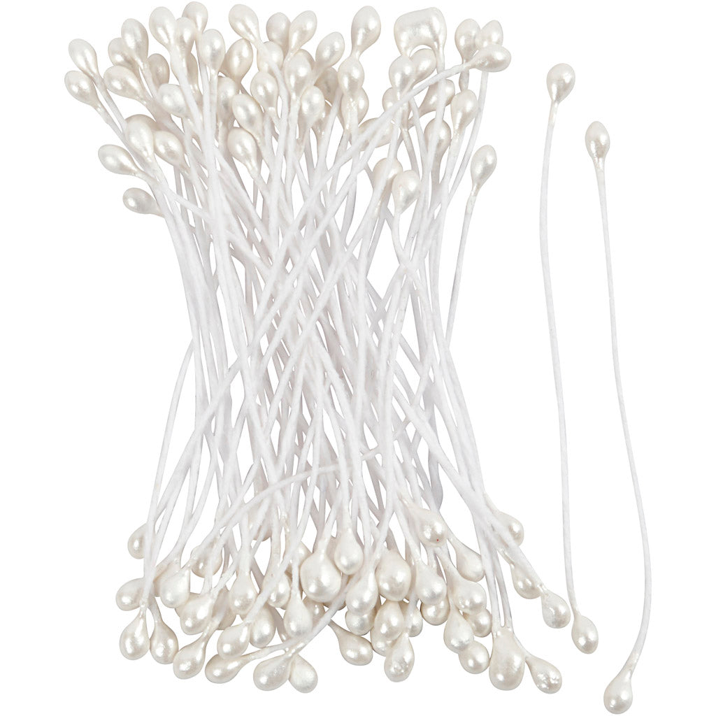 Creativ company bloemmeeldraden, l: 6,4 cm, d 2 mm, wit parelmoer, 100 stuk 1 doos