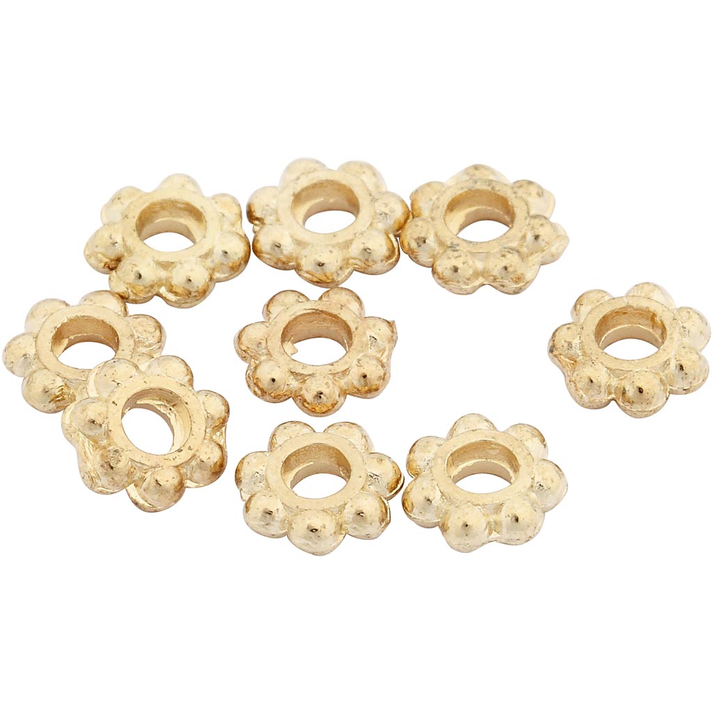 Creativ company spacer kralen, d 6 mm, gatgrootte 2 mm, verguld, 100 stuk 1 doos