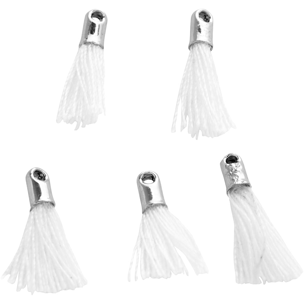 Creativ company tassel, l: 10 mm, gatgrootte 1 mm, wit, 5 stuk 1 doos