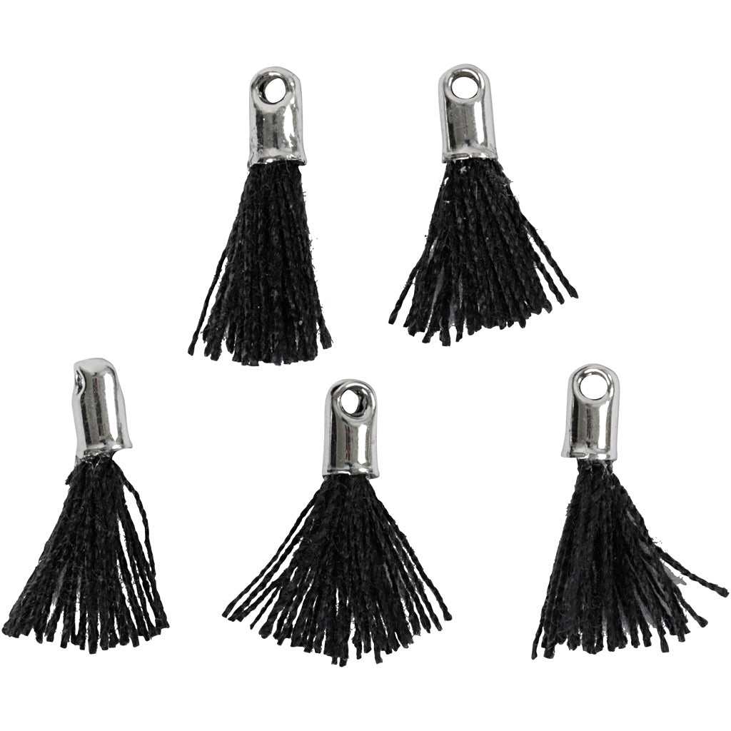 Creativ company tassel, l: 10 mm, gatgrootte 1 mm, zwart, 5 stuk 1 doos