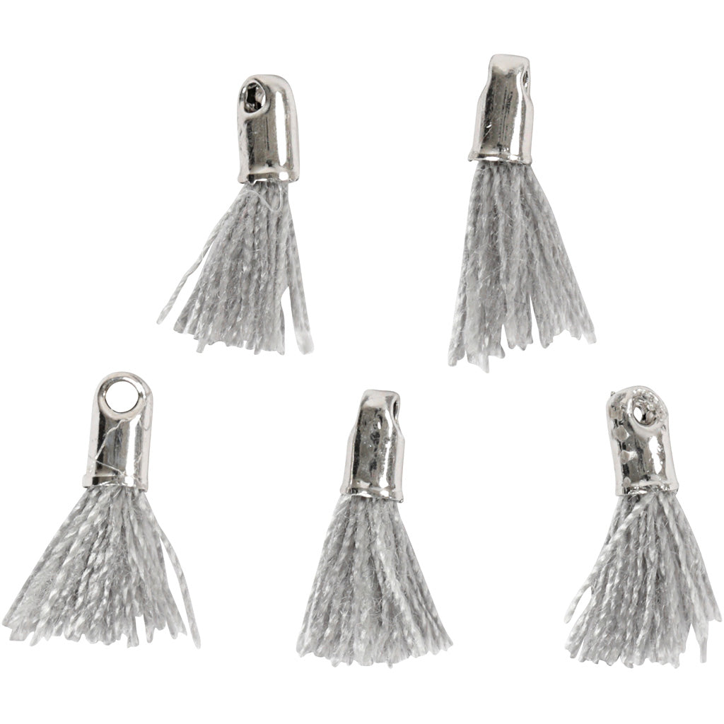 Creativ company tassel, l: 10 mm, gatgrootte 1 mm, grijs, 5 stuk 1 doos