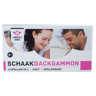 Longfield schaak backgammon cassette hout 30x16x4 cm