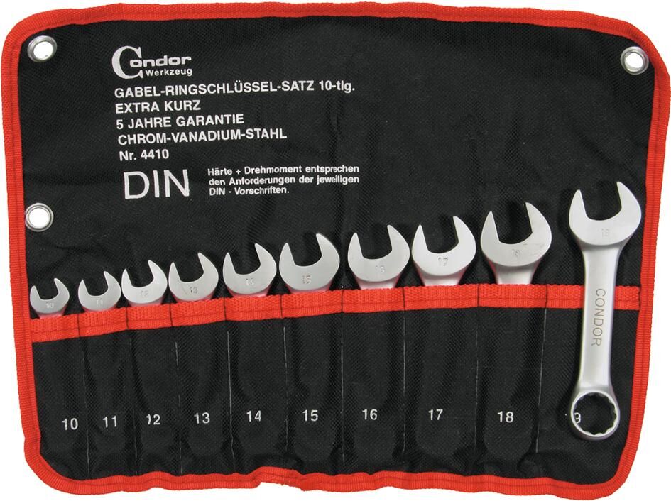 Condor ring-steeksleutel set 4410 vorkringsleutelset 10-delig 10-19mm