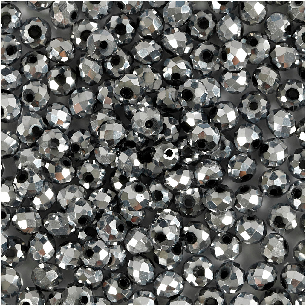 Creativ company facet kralen, afm 3x4 mm, gatgrootte 0,8 mm, metallic grijs, 100 stuk 1 doos
