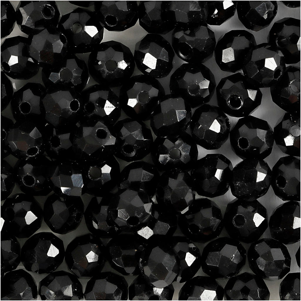 Creativ company facet kralen, afm 5x6 mm, gatgrootte 1 mm, metallic zwart, 100 stuk 1 doos