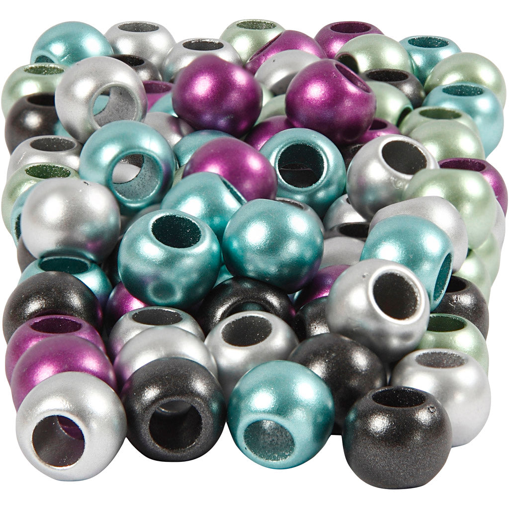 Creativ company pony kralen, d 10 mm, gatgrootte 4 mm, ca. 145 stuk, metallic kleuren, 60 gr, 125 ml 1 doos