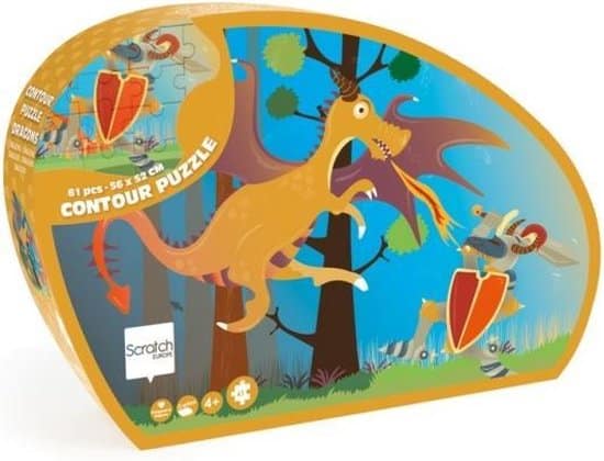 Dam scratch contour puzzel van draak met ridder - 61 stukjes