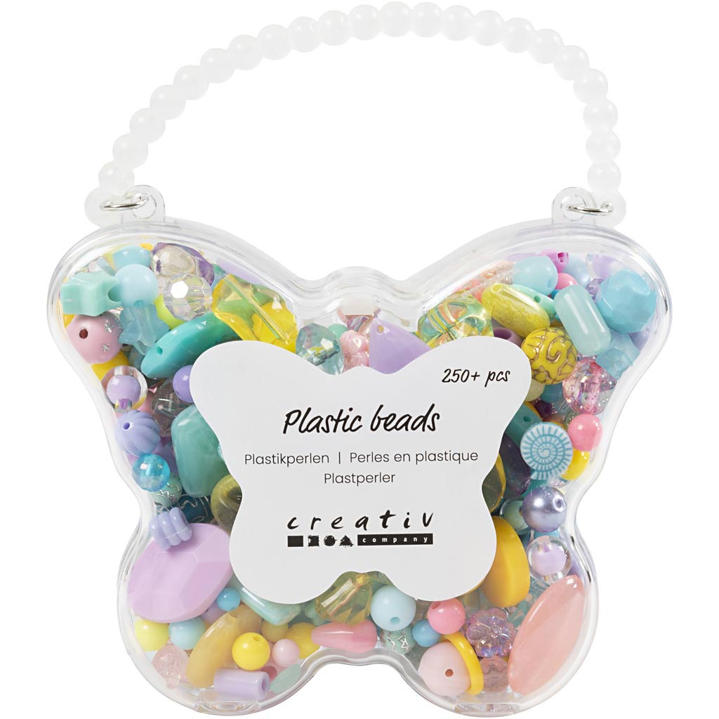 Creativ company plastic kralen, d 5-35 mm, gatgrootte 1-8 mm, diverse kleuren, 193 gr, 300 ml 1 doos