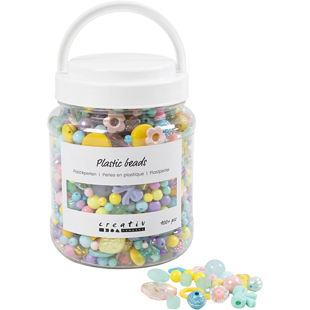 Creativ company plastic kralen, d 5-35 mm, gatgrootte 1-8 mm, ca. 900 stuk, diverse kleuren, 700 ml 1 doosje