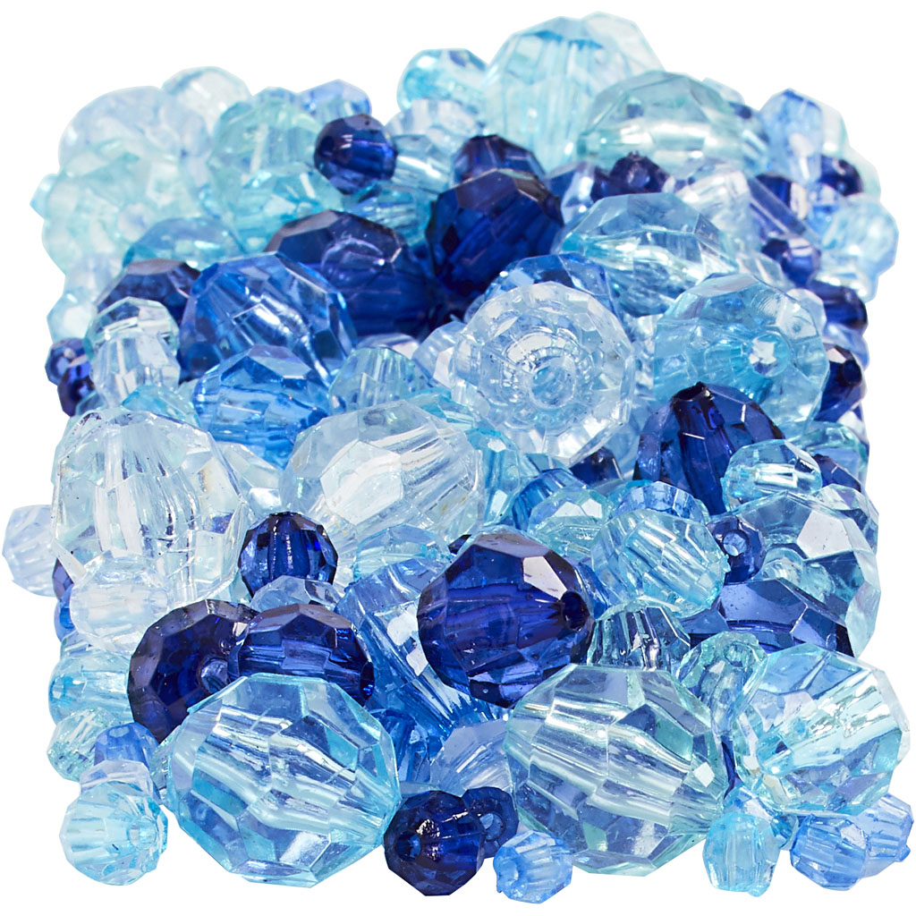 Creativ company facet kralen, afm 4-12 mm, gatgrootte 1-2,5 mm, ca. 860 stuk, blauw harmonie, 250 gr 1 doos