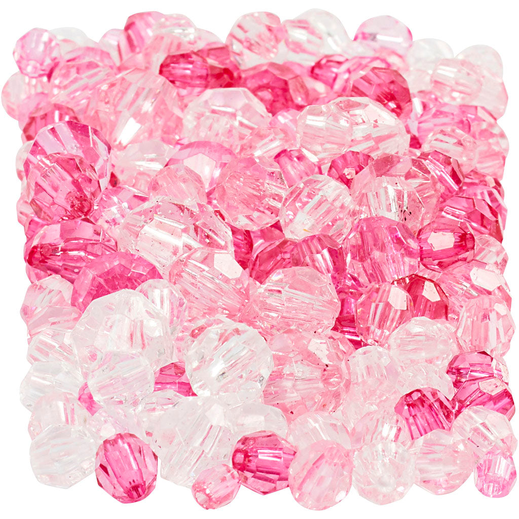 Creativ company facet kralen, afm 4-12 mm, gatgrootte 1-2,5 mm, ca. 860 stuk, pink (081), 250 gr 1 doos