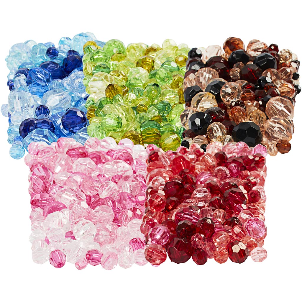 Creativ company facet kralen, d 4-12 mm, gatgrootte 1-2,5 mm, diverse kleuren, 7x250 gr 1 doos