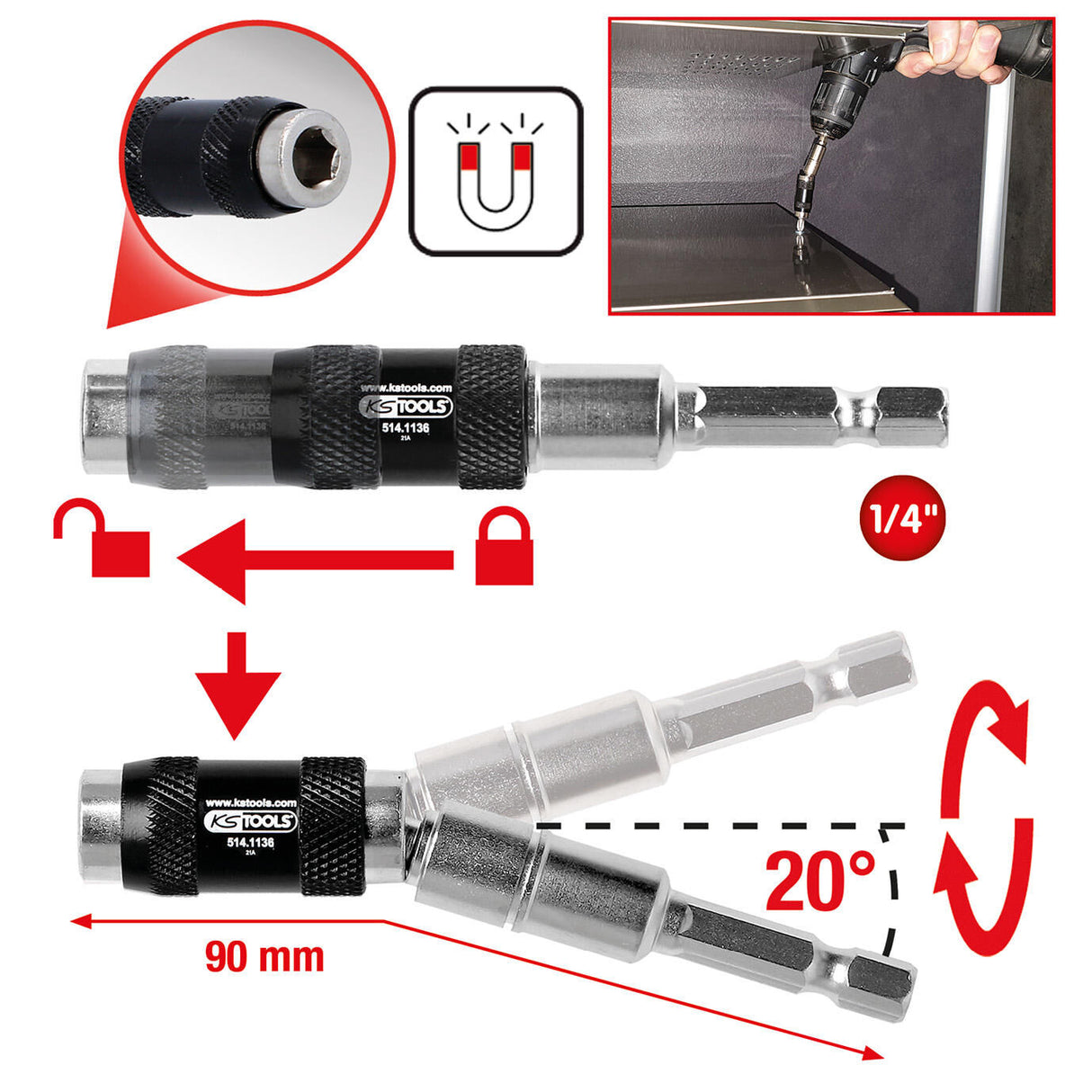 Ks tools ks-tools bithouder magn. quick-release bit h 1 4 m.joint