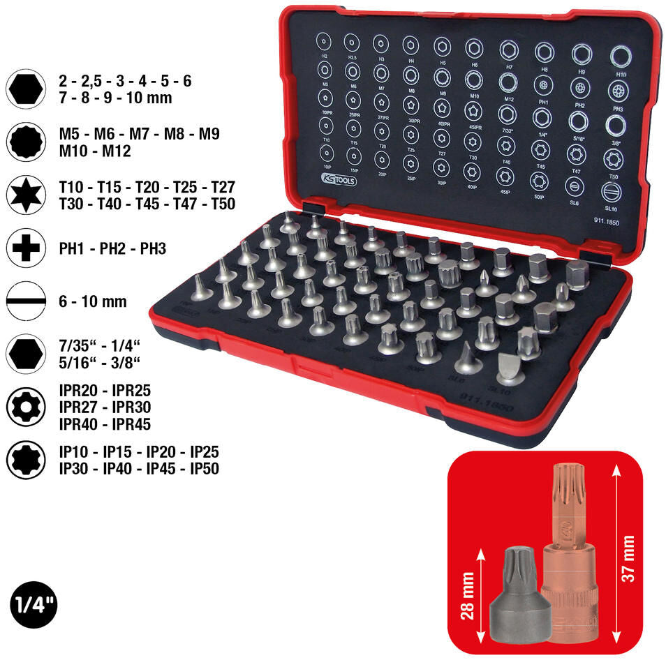 Ks tools ks-tools bitset bits socket set 1 4 short 50pcs.