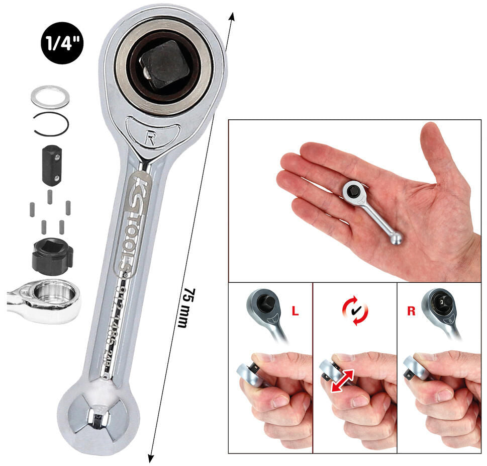 Ks tools ks-tools omschakelbare ratel mini freewheel ratchets 1 4