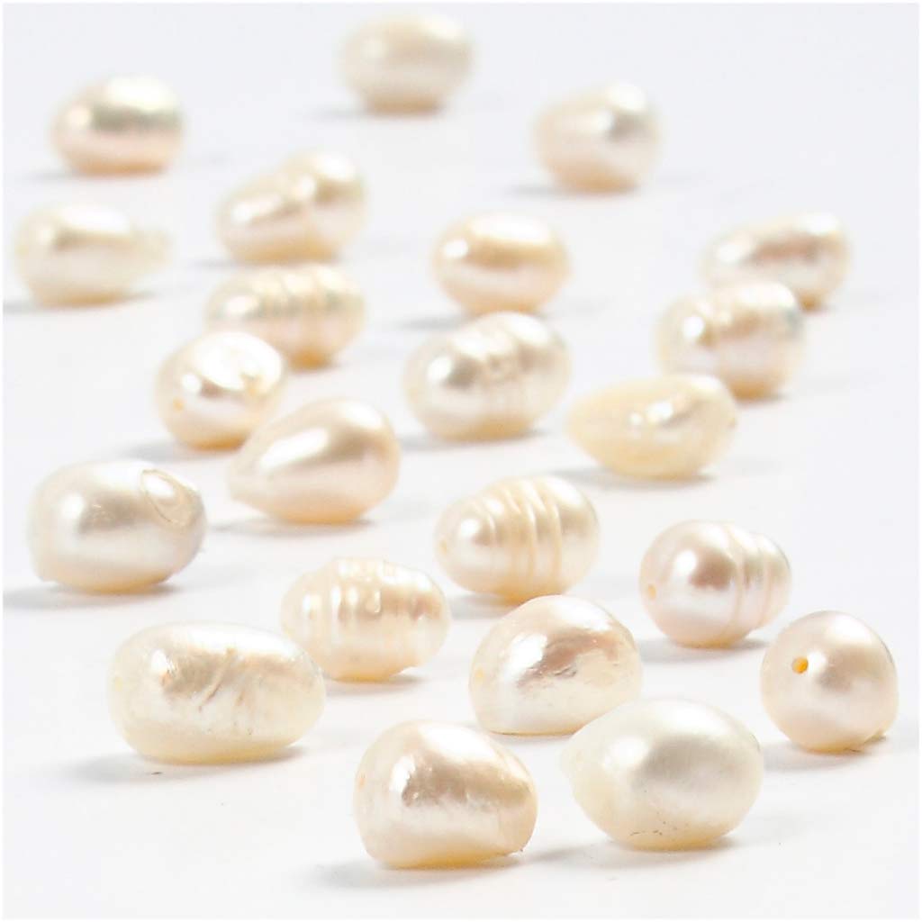 Creativ company zoetwaterparels, d 4-7 mm, gatgrootte 1 mm, ca. 60 stuk, parelmoer, 40 cm 1 doos