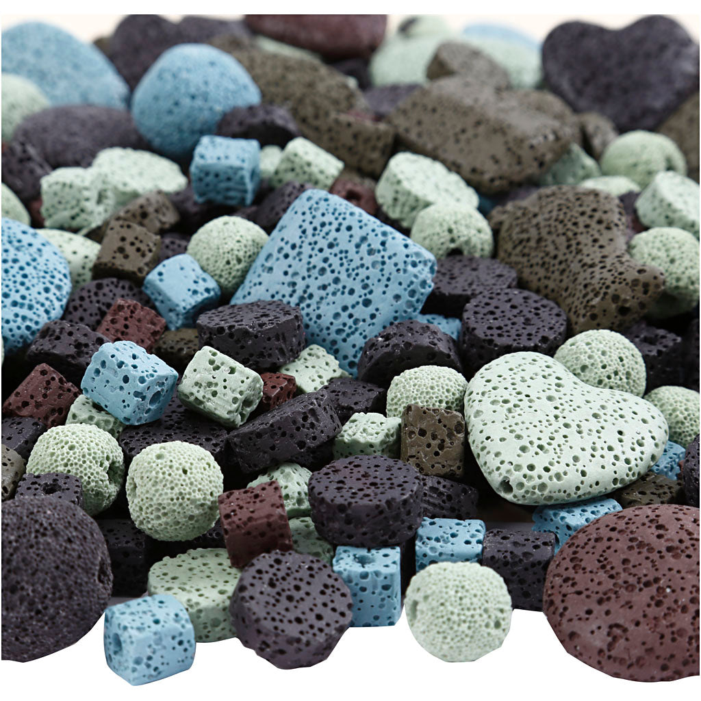 Creativ company lava kralen, afm 6-37 mm, gatgrootte 1+2 mm, inhoud kan variëren , ca. 890 stuk, diverse kleuren, 20 slagen 1 doos