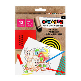 Creafun prikblok met prikpen en 12 sjablonen boerderij
