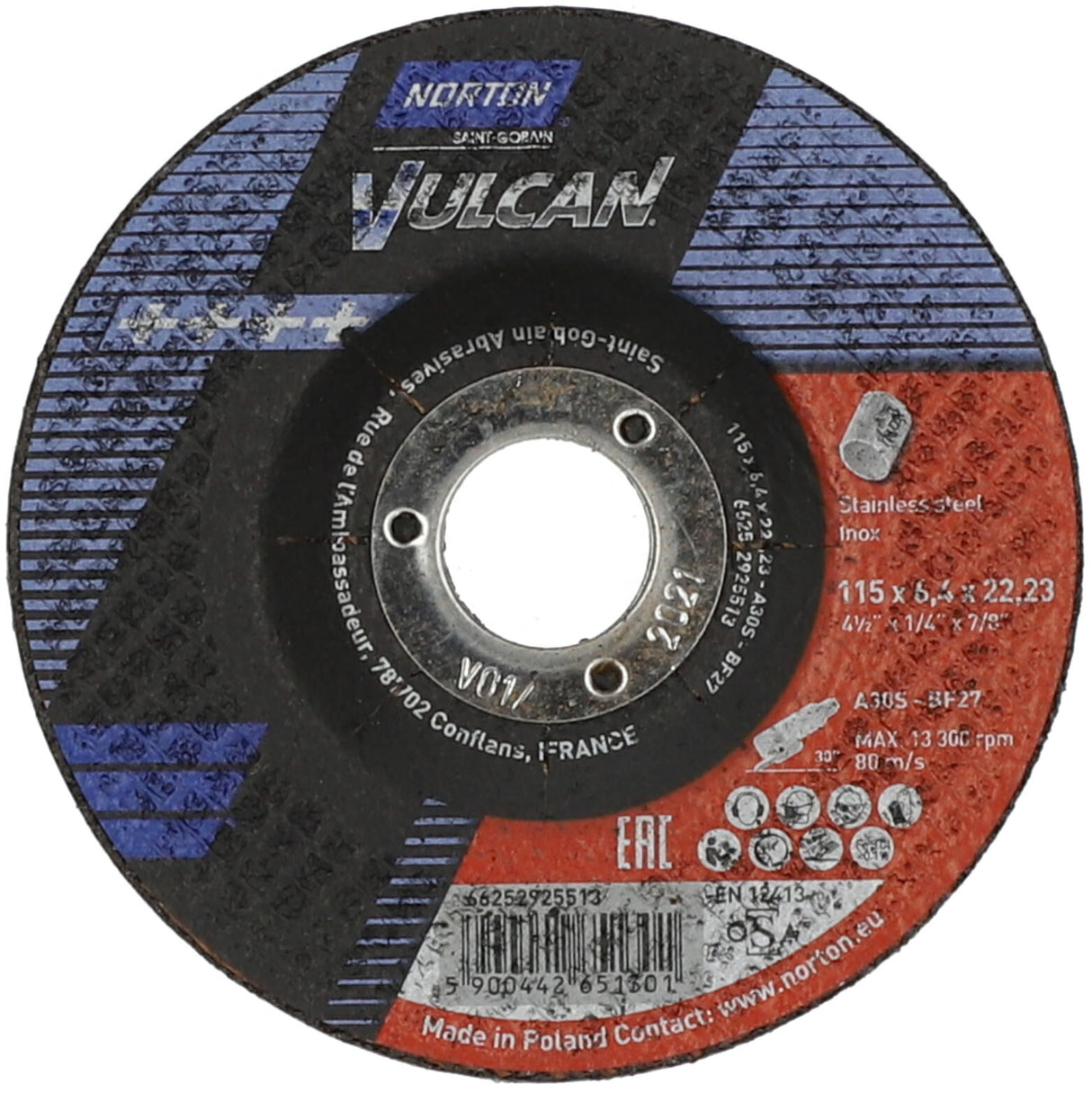 Norton schrobschijf vulcan inox grinding discs 115x6.4x22 vulcan inox