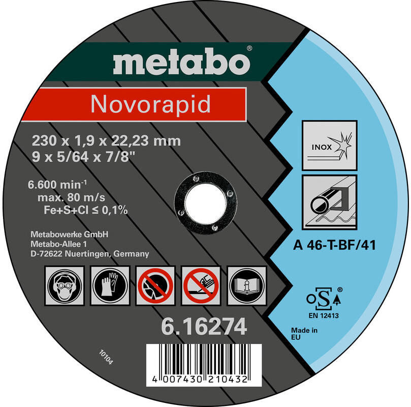 Metabo doorslijpschijf novorapid cutting discs 115x1.0x22