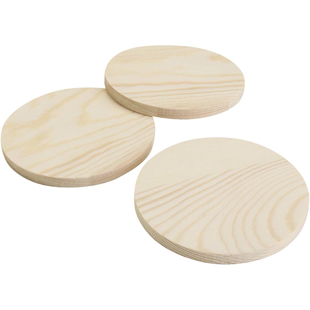 Houten onderzetters, h: 8 mm, d 9 cm, 12x5 stuk 1 doos
