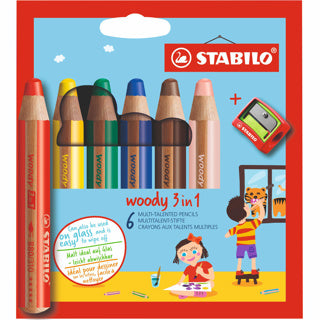 STABILO Woody 3in1 Kleurpotloden - 6 kleuren