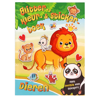 Glitter-, Kleur- en Stickerboek - Dieren