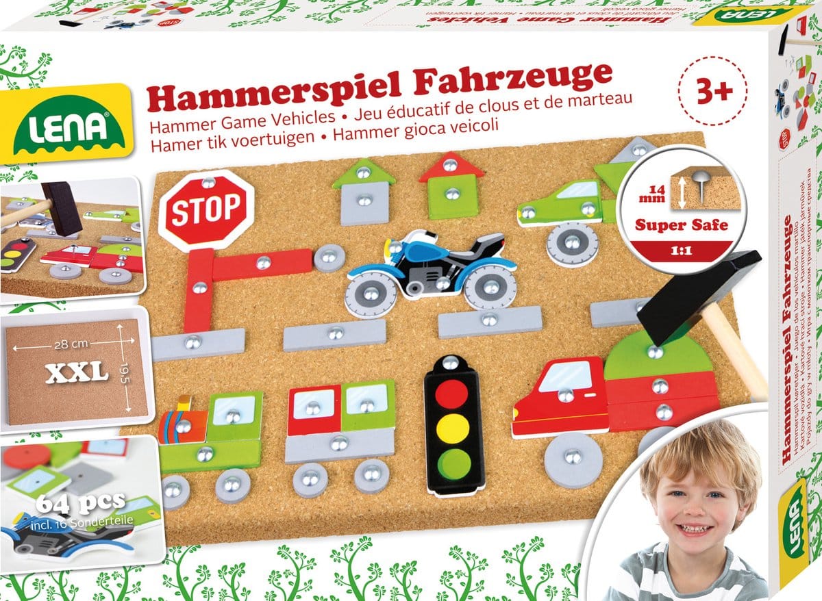 Lena hamertje tik spel met houten figuren en spijkertjes 64 delig