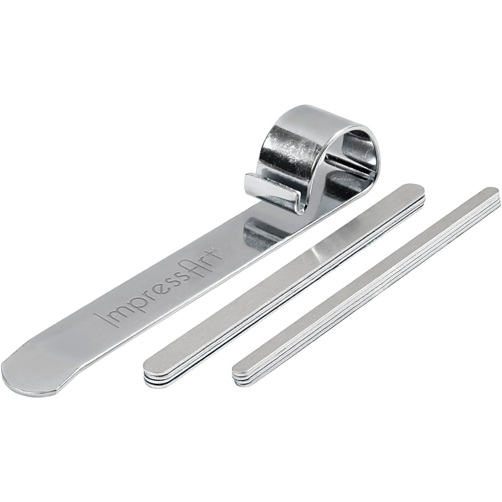 Impressart buiggereedschap en metalen armbanden, l: 15 cm, b: 6-106 mm, aluminium, 1 set