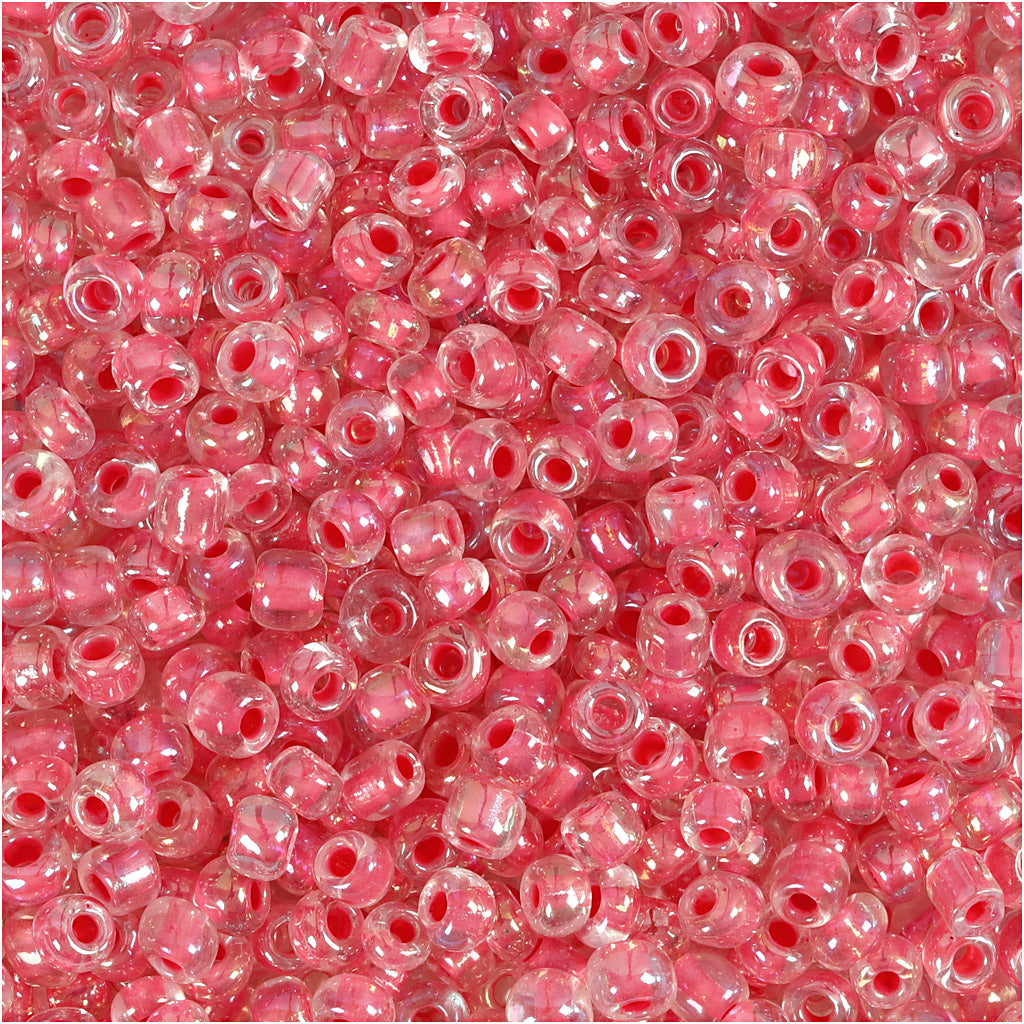 Creativ company rocailles, d 3 mm, afm 8 0, gatgrootte 0,6-1,0 mm, roze kern, 25 gr 1 doos