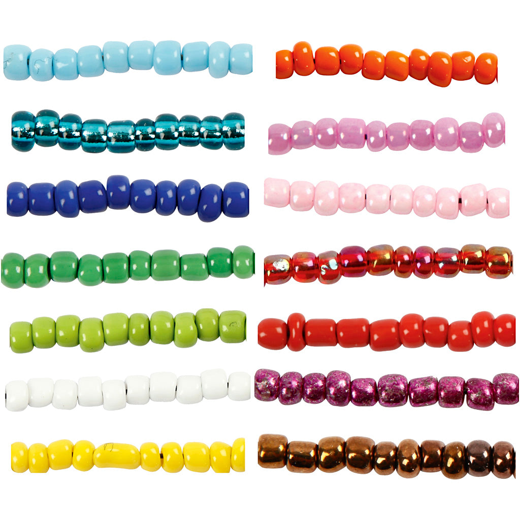Creativ company rocailles, d 3 mm, afm 8 0, gatgrootte 0,6-1,0 mm, diverse kleuren, 14x25 gr 1 doos