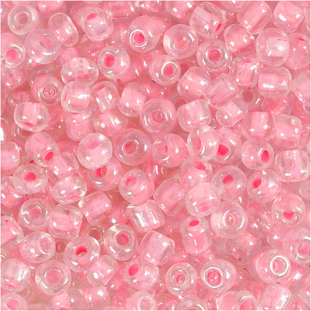 Creativ company rocailles, d 4 mm, afm 6 0, gatgrootte 0,9-1,2 mm, roze kern, 25 gr 1 doos