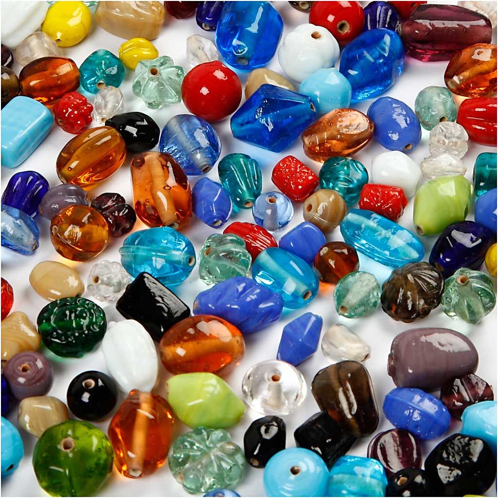 Creativ company glaskralen, afm 7-18 mm, gatgrootte 1 mm, ca. 600 stuk, diverse kleuren, 1000 gr 1 doos