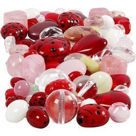 Creativ company glazen kralen, lieveheersbeestjes, blaadjes, harten, afm 5-22 mm, gatgrootte 0,5-1,5 mm, diverse kleuren, 60 gr 1 doos