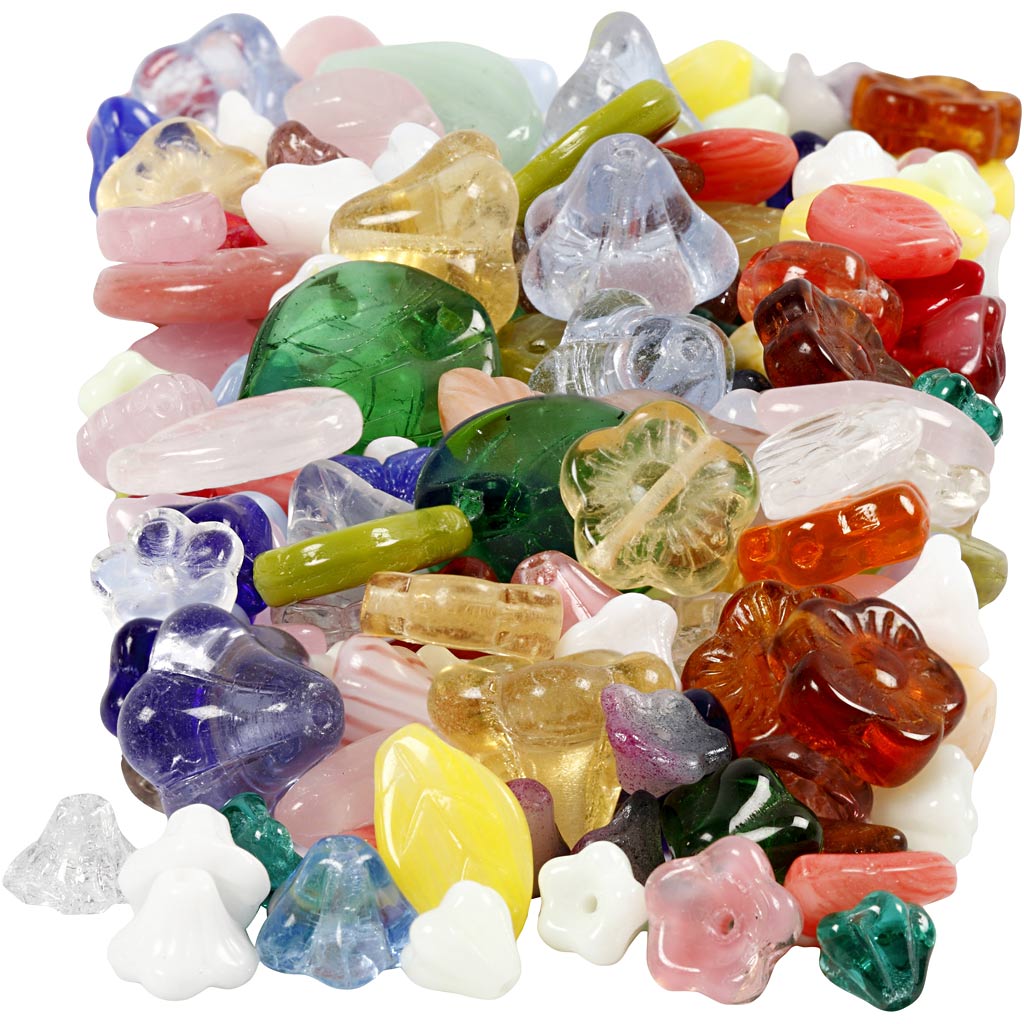 Creativ company glazen kralen, bladeren, bloemen, d 6-17 mm, gatgrootte 0,5-1,5 mm, diverse kleuren, 350 gr 1 doos
