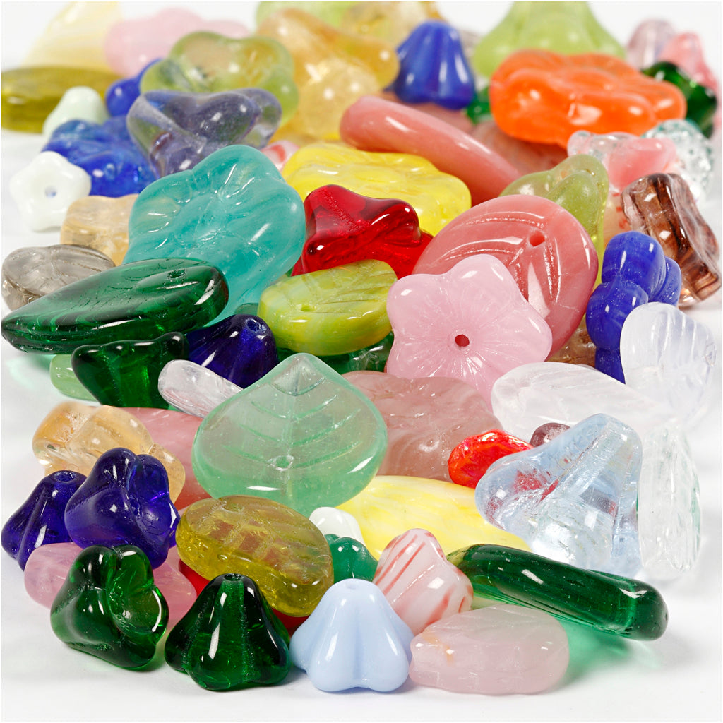Creativ company glazen kralen, bladeren, bloemen, d 6-17 mm, gatgrootte 0,5-1,5 mm, diverse kleuren, 60 gr 1 doos