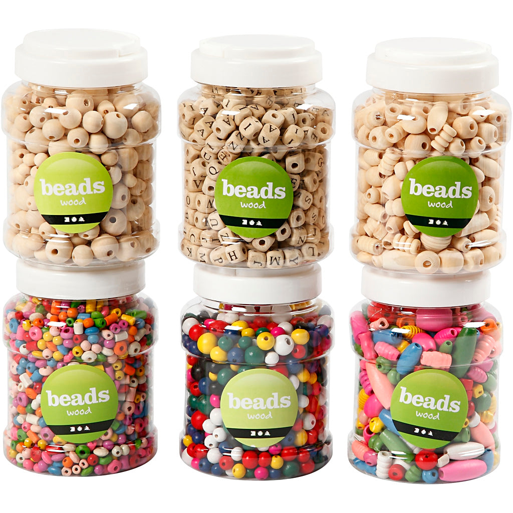 Creativ company houten kralen, d 5-25 mm, 6x200 gr, 6x400 ml 1 doos